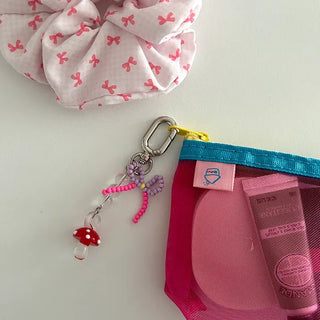 Mushroom Bead Ribbon Mini Keyring Phone Strap