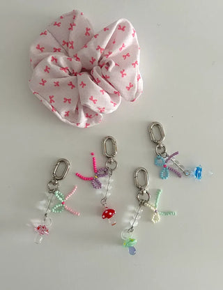 Mushroom Bead Ribbon Mini Keyring Phone Strap