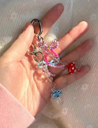 Mushroom Bead Ribbon Mini Keyring Phone Strap