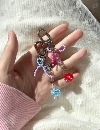 Mushroom Bead Ribbon Mini Keyring Phone Strap
