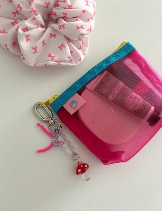 Mushroom Bead Ribbon Mini Keyring Phone Strap