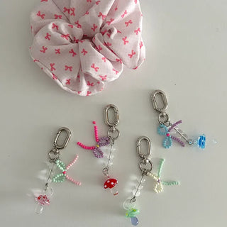 Mushroom Bead Ribbon Mini Keyring Phone Strap