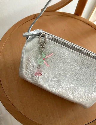 Mushroom Bead Ribbon Mini Keyring Phone Strap