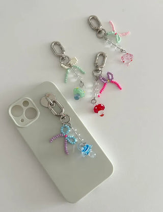 Mushroom Bead Ribbon Mini Keyring Phone Strap