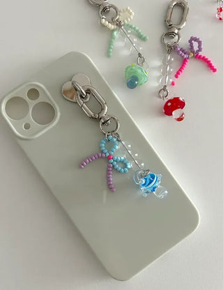 Mushroom Bead Ribbon Mini Keyring Phone Strap