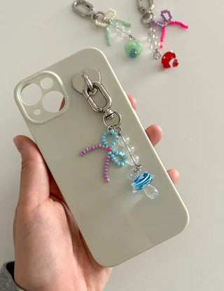 Mushroom Bead Ribbon Mini Keyring Phone Strap