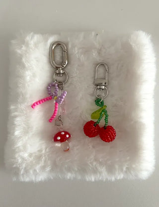 Mushroom Bead Ribbon Mini Keyring Phone Strap