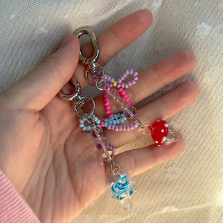 Mushroom Bead Ribbon Mini Keyring Phone Strap