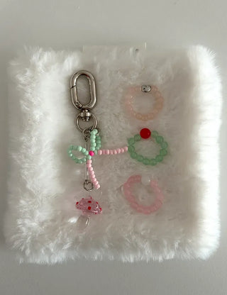 Mushroom Bead Ribbon Mini Keyring Phone Strap