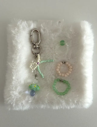 Mushroom Bead Ribbon Mini Keyring Phone Strap