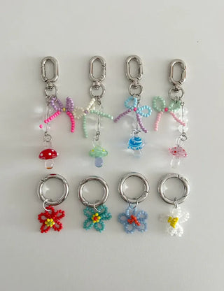 Mushroom Bead Ribbon Mini Keyring Phone Strap