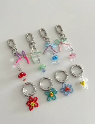 Mushroom Bead Ribbon Mini Keyring Phone Strap