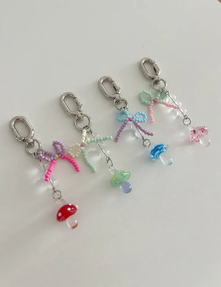 Mushroom Bead Ribbon Mini Keyring Phone Strap