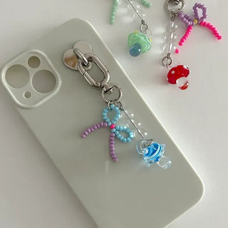 Mushroom Bead Ribbon Mini Keyring Phone Strap