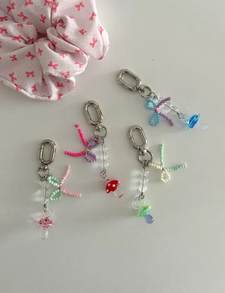 Mushroom Bead Ribbon Mini Keyring Phone Strap