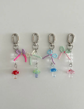 Mushroom Bead Ribbon Mini Keyring Phone Strap