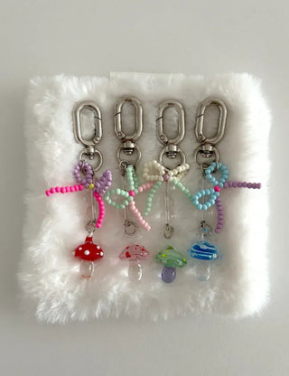 Mushroom Bead Ribbon Mini Keyring Phone Strap