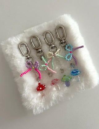 Mushroom Bead Ribbon Mini Keyring Phone Strap