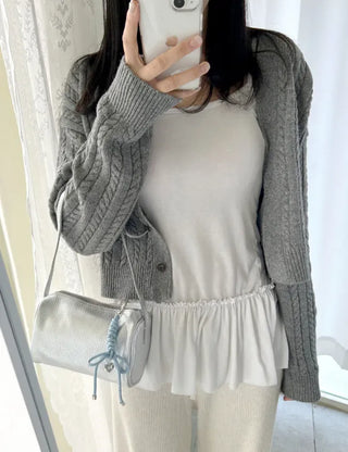 Two-way cowhide round mini silver crossbody bag