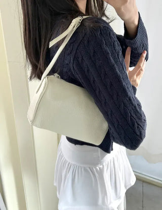 Two-way cowhide round mini silver crossbody bag