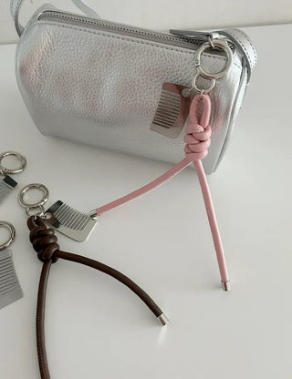 Two-way cowhide round mini silver crossbody bag