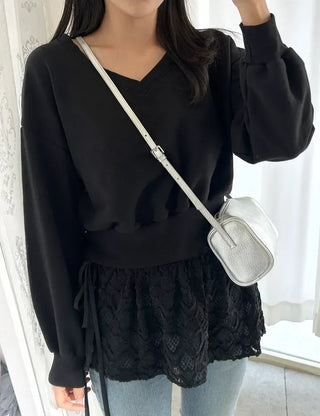 Two-way cowhide round mini silver crossbody bag