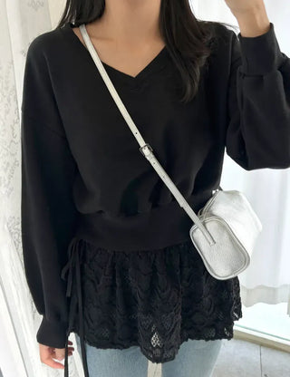 Two-way cowhide round mini silver crossbody bag