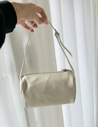 Two-way cowhide round mini silver crossbody bag