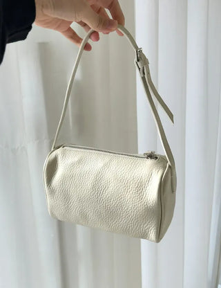 Two-way cowhide round mini silver crossbody bag