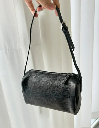 Two-way cowhide round mini silver crossbody bag