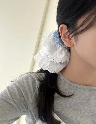 Oversized denim lace hair tie scrunchie
