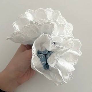 Oversized denim lace hair tie scrunchie