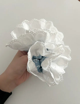 Oversized denim lace hair tie scrunchie