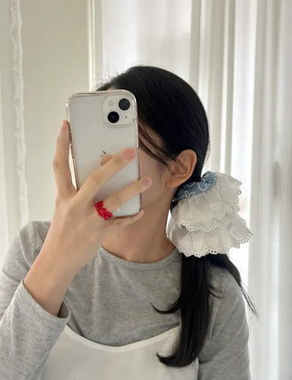 Oversized denim lace hair tie scrunchie