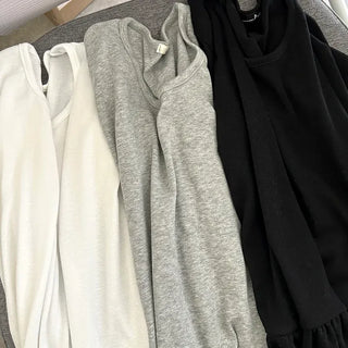 Basic short-sleeve frill layered long inner T-shirt