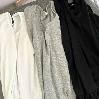Basic short-sleeve frill layered long inner T-shirt