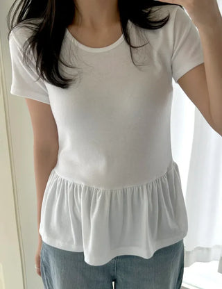 Basic short-sleeve frill layered long inner T-shirt
