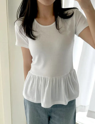 Basic short-sleeve frill layered long inner T-shirt