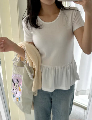 Basic short-sleeve frill layered long inner T-shirt
