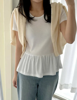 Basic short-sleeve frill layered long inner T-shirt