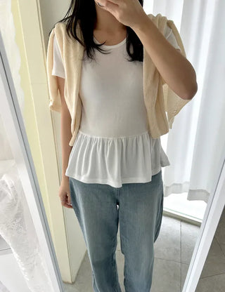 Basic short-sleeve frill layered long inner T-shirt