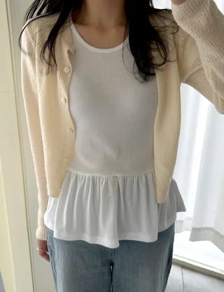 Basic short-sleeve frill layered long inner T-shirt