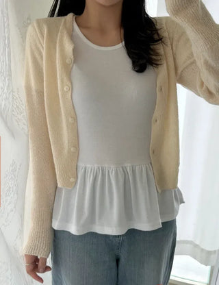 Basic short-sleeve frill layered long inner T-shirt