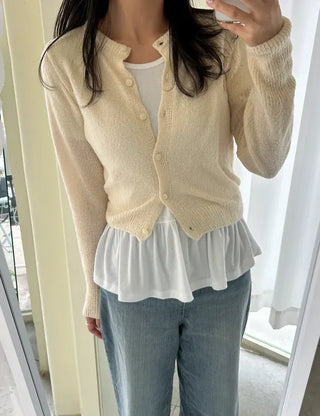Basic short-sleeve frill layered long inner T-shirt