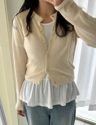 Basic short-sleeve frill layered long inner T-shirt