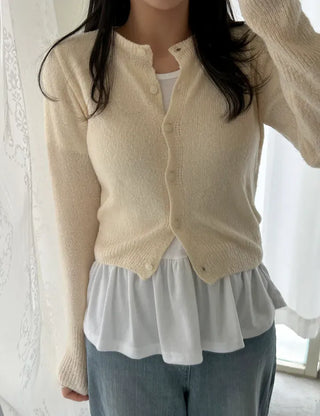 Basic short-sleeve frill layered long inner T-shirt