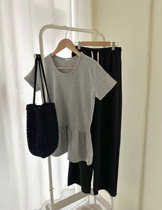Basic short-sleeve frill layered long inner T-shirt