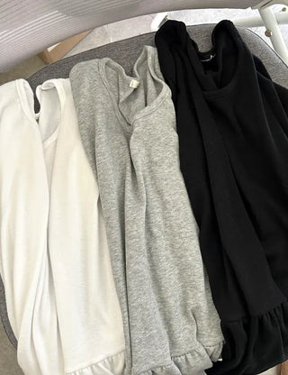 Basic short-sleeve frill layered long inner T-shirt