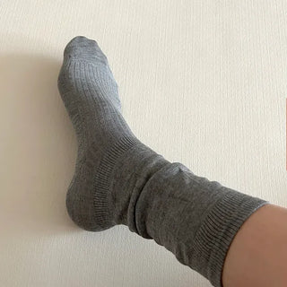 Length Summer See-through Knee Socks Ribbed Cotton Socks