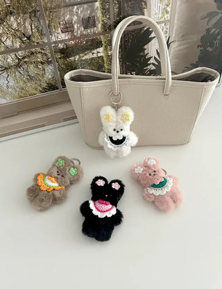 Flower outing look bib rabbit doll bag keyring